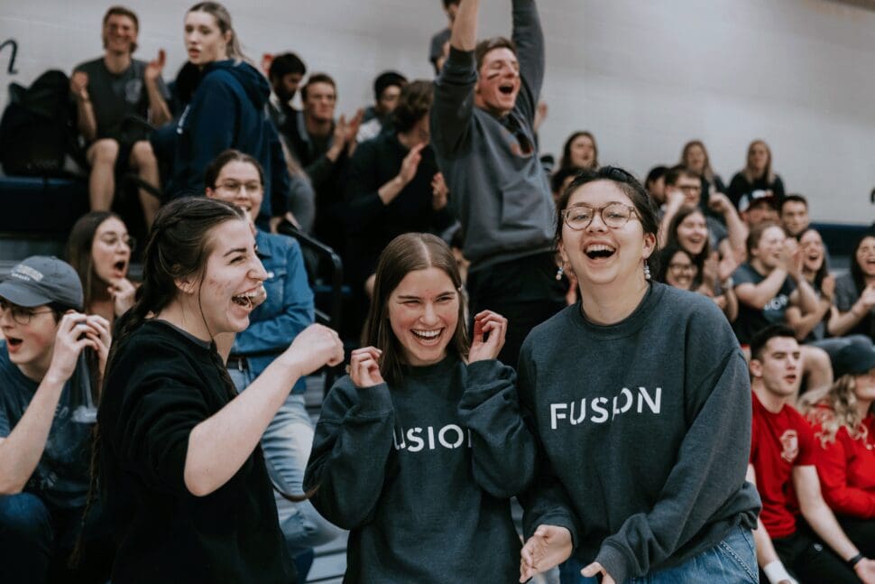 a crowd cheering for their teams